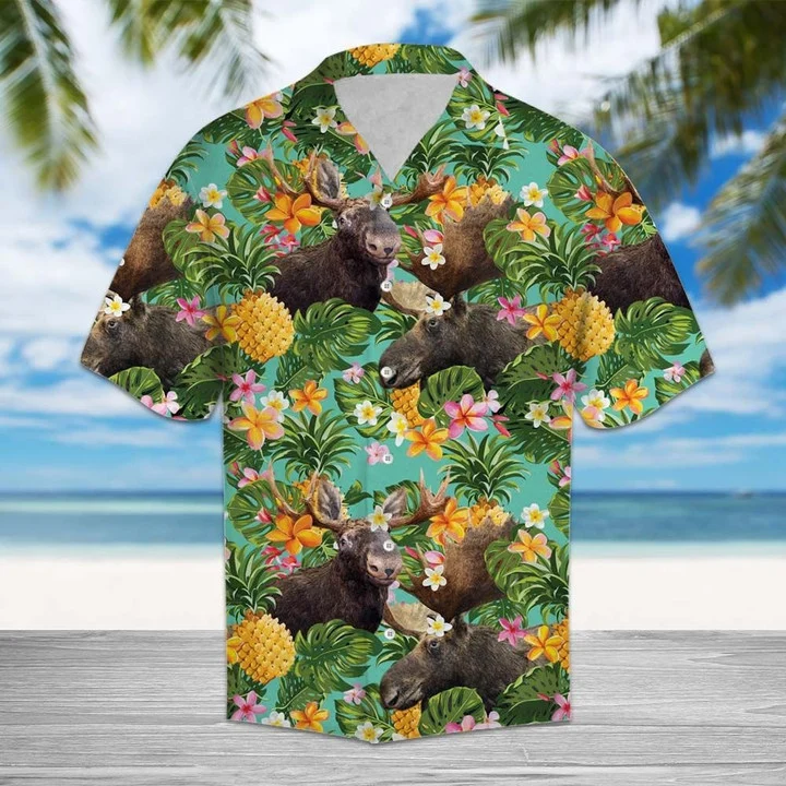 Tropical Pineapple With Moose Hawaiian Shirt HO1781