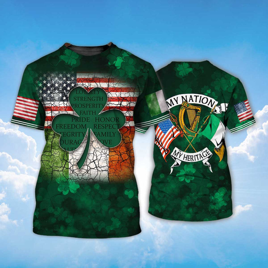 Shamrock Flag American Ireland Irish 3D Shirt, My Nation My Heritage T-Shirt, St Patrick's Day T-Shirt PO0278