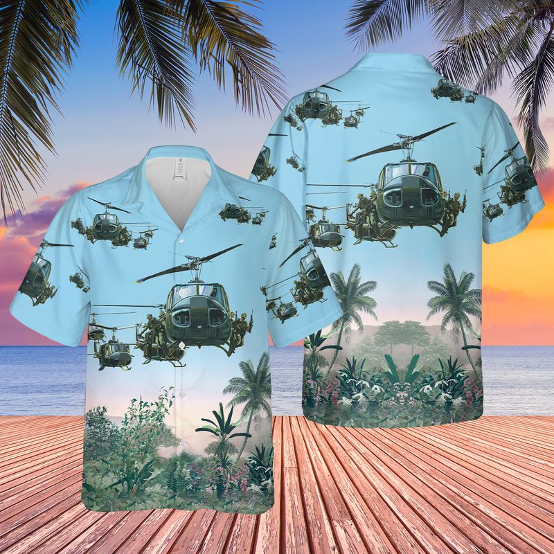 US Army Bell UH-1 Huey Hawaiian, Short Sleeve Hawaiian shirt for men HO1693