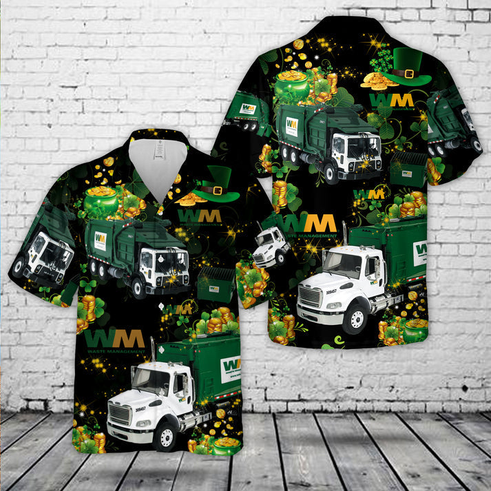 Waste Management Garbage Truck Patrick'Day Hawaiian Shirt, Hawaiian Shirt for Men Dad PO0046