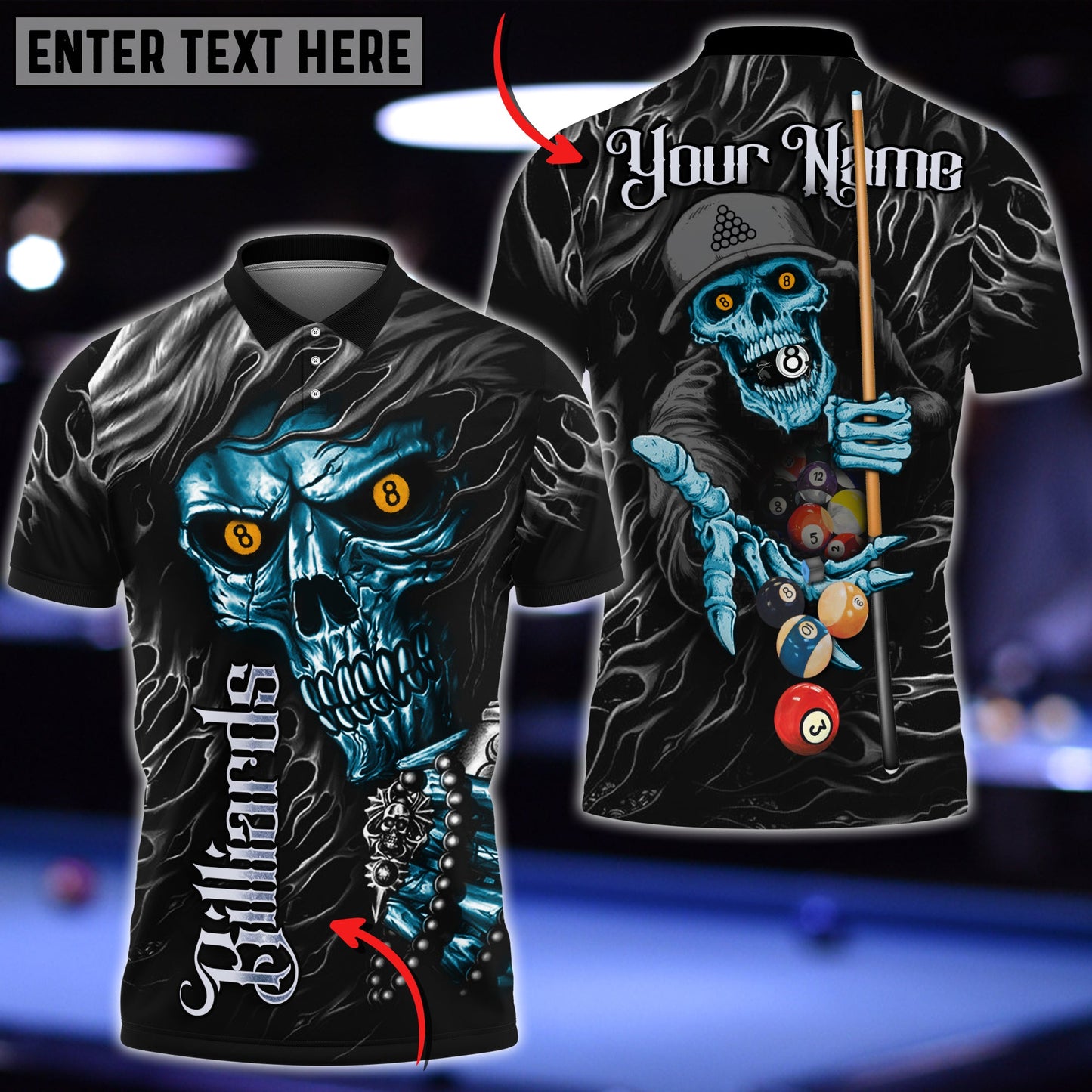 Lasfour Personalized Billiard Ball Skull Player Unisex Shirt BIA0043