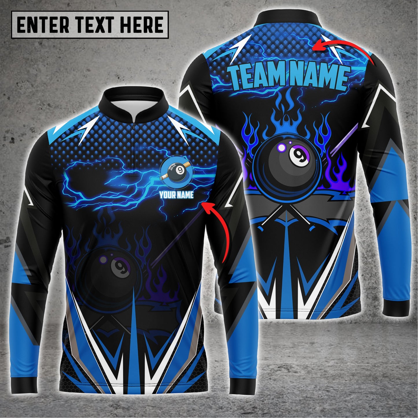 Lasfour Personalized Billiard Ball Flag Team Name Player Long sleeve zipper Polo Shirt BIA0672