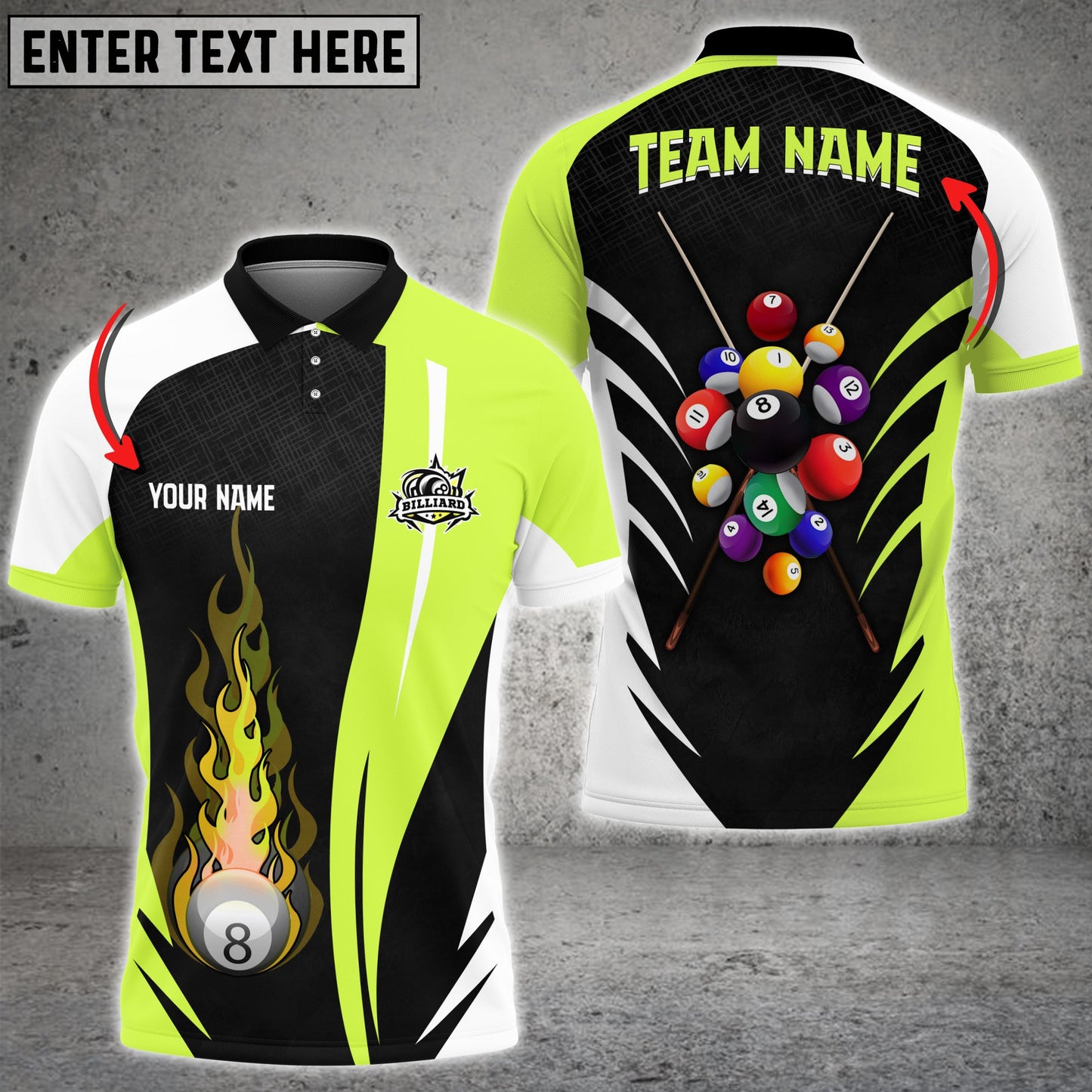 Lasfour Billiards Ball Colourful Personalized Text 3D Polo Shirt BIA0108