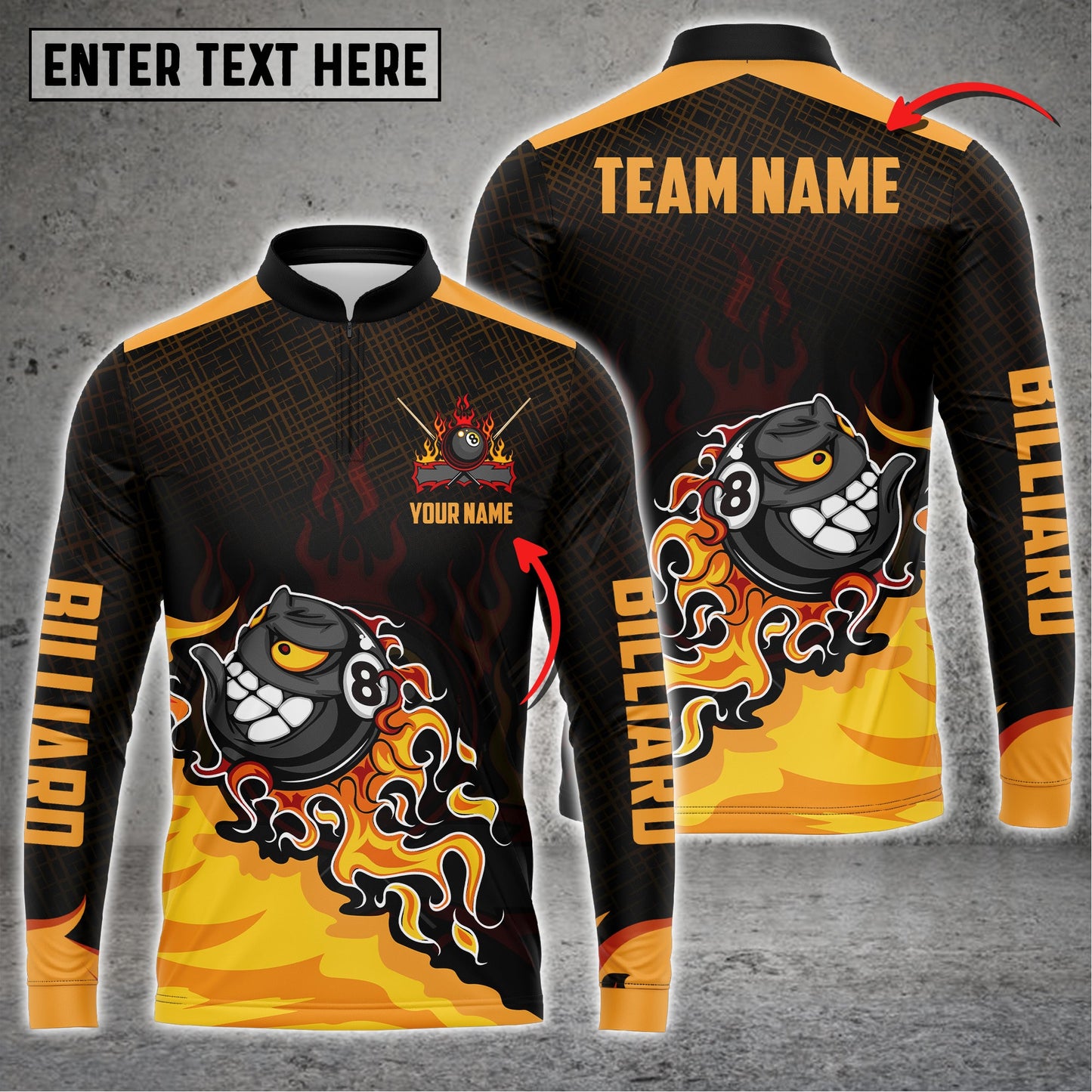 Lasfour Personalized Billiard Ball 8 Fire Player Long sleeve zipper Polo Shirt BIA0671