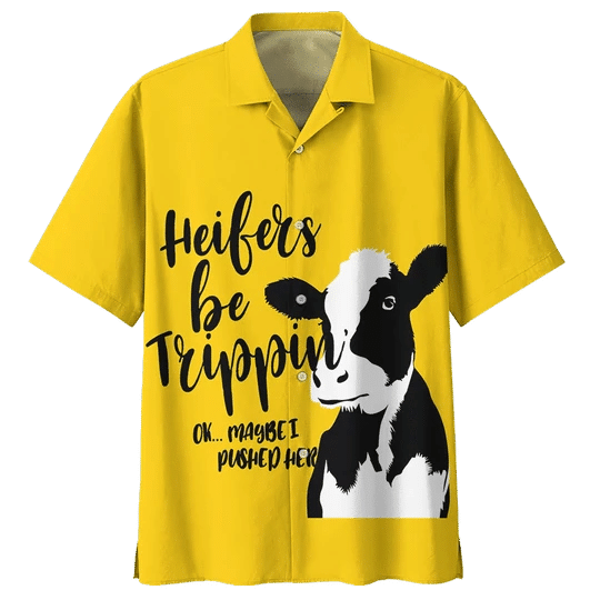 Yellow Cow Watercolor Hawaiian Shirt, Cow Short Sleeve Aloha Shirt For Farmer HO2093