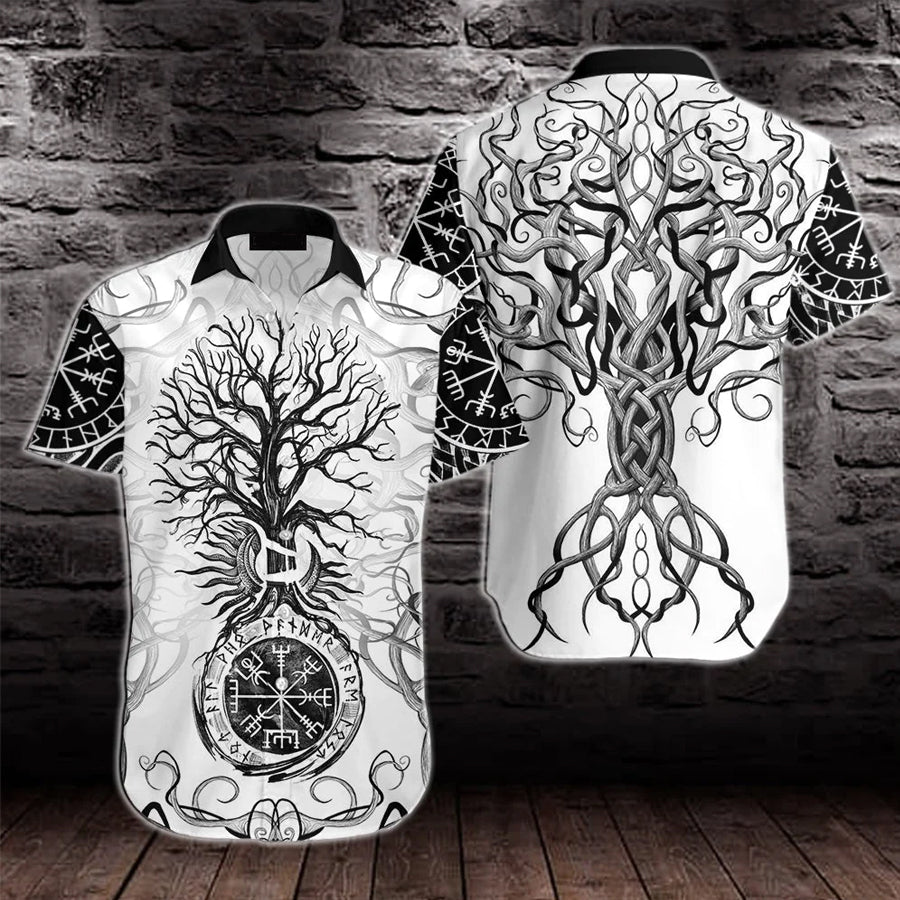 Vikings Tree Of Life Tattoo Hawaiian Shirt- Short Sleeve Hawaiian Shirt - Viking Gifts For Him HO3536