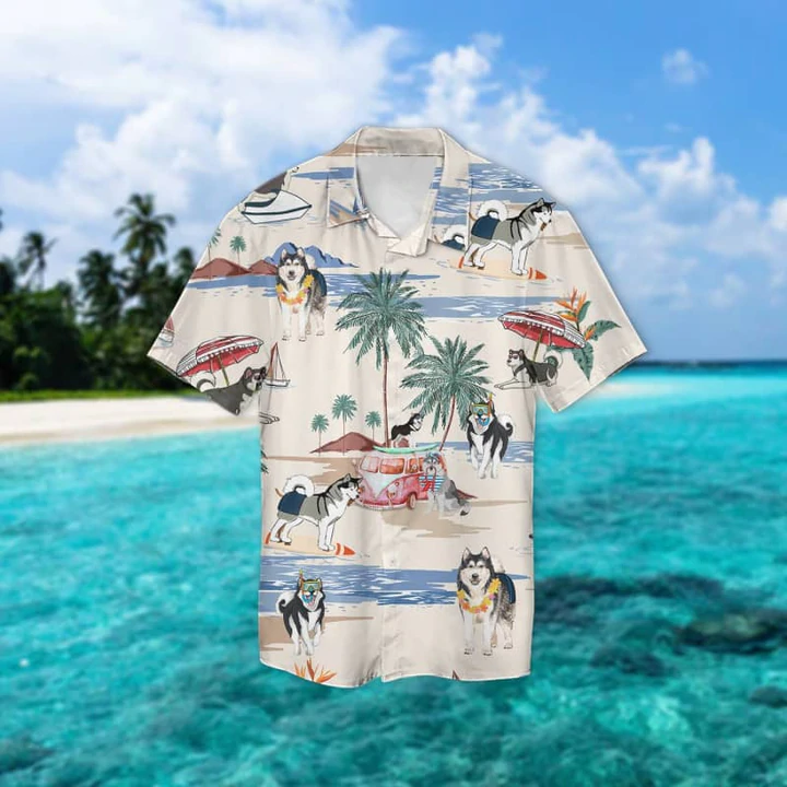 Alaskan Malamute Summer Beach Hawaiian Shirt, Hawaiian Shirts for Men, Hawaiian Shirts for Men, Aloha Beach Shirt HO0985