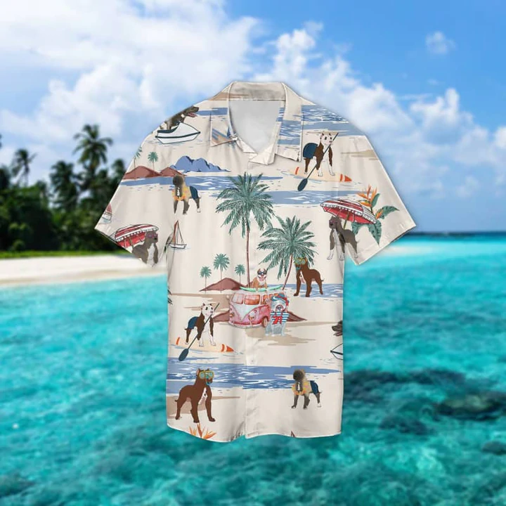 American Pit Bull Terrier Summer Beach Hawaiian Shirt, Hawaiian Shirts for Men, Hawaiian Shirts for Men, Aloha Beach Shirt HO0984