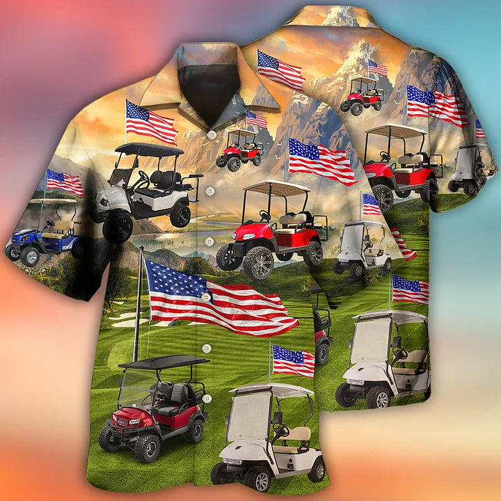 Golf Aloha Hawaiian Shirts For Summer, Golf Club Car USA Flag Independence Day Hawaiian Shirts For Men Women HO0118