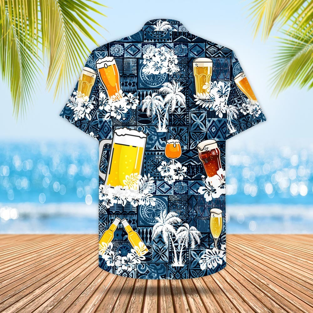Beer Hawaiian Shirt Style Blue Drinking Shirt Beer Lover Gift, Summer Hawaiian Shirts HO4918