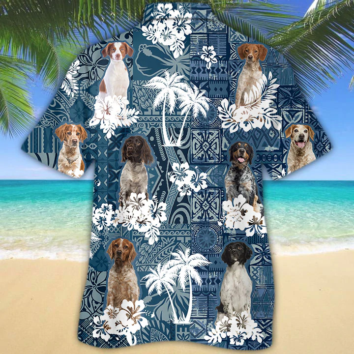 Brittany Hawaiian Shirt, Men's Hawaiian Shirt Button Down Short Sleeves, gift for Dog lovers HO2436