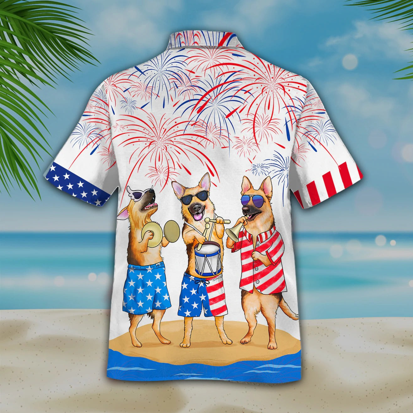 German Shepherd Hawaiian Shirt, Independence'S Day Dog Hawaiian Beach Shirt, Happy American Dog Hawaii Shirt HO4793