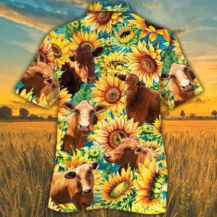 Beefmaster Cattle Sunflower Watercolor Hawaiian Shirt, Alpaca Hawaiian shirt, Hawaiian shirts for men, women HO2561