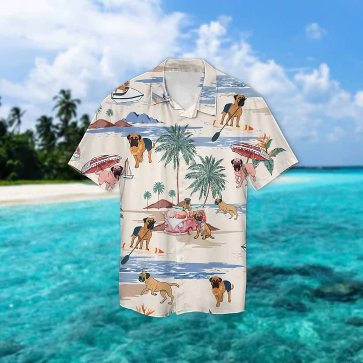 Bullmastiff Summer Beach Hawaiian Shirt, Hawaiian Shirts for Men Short Sleeve Aloha Beach Shirt HO0164