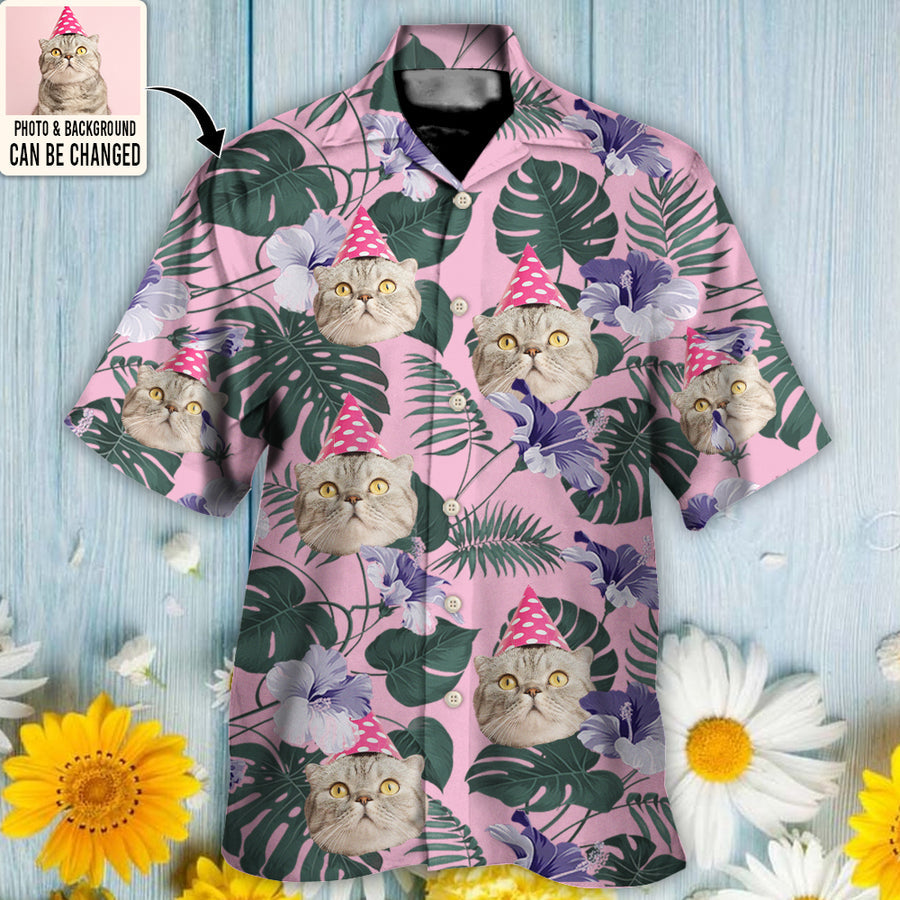 Cat You Want Tropical Custom Photo Multicolor Hawaiian Shirt, Floral Pattern Hawaiian Shirt for Men Women, Cat Lover HO4263