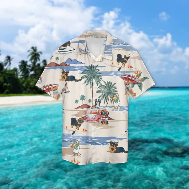 Chihuahua Longhair Summer Beach Hawaiian Shirt, Hawaiian Shirts for Men Short Sleeve Aloha Beach Shirt HO0970