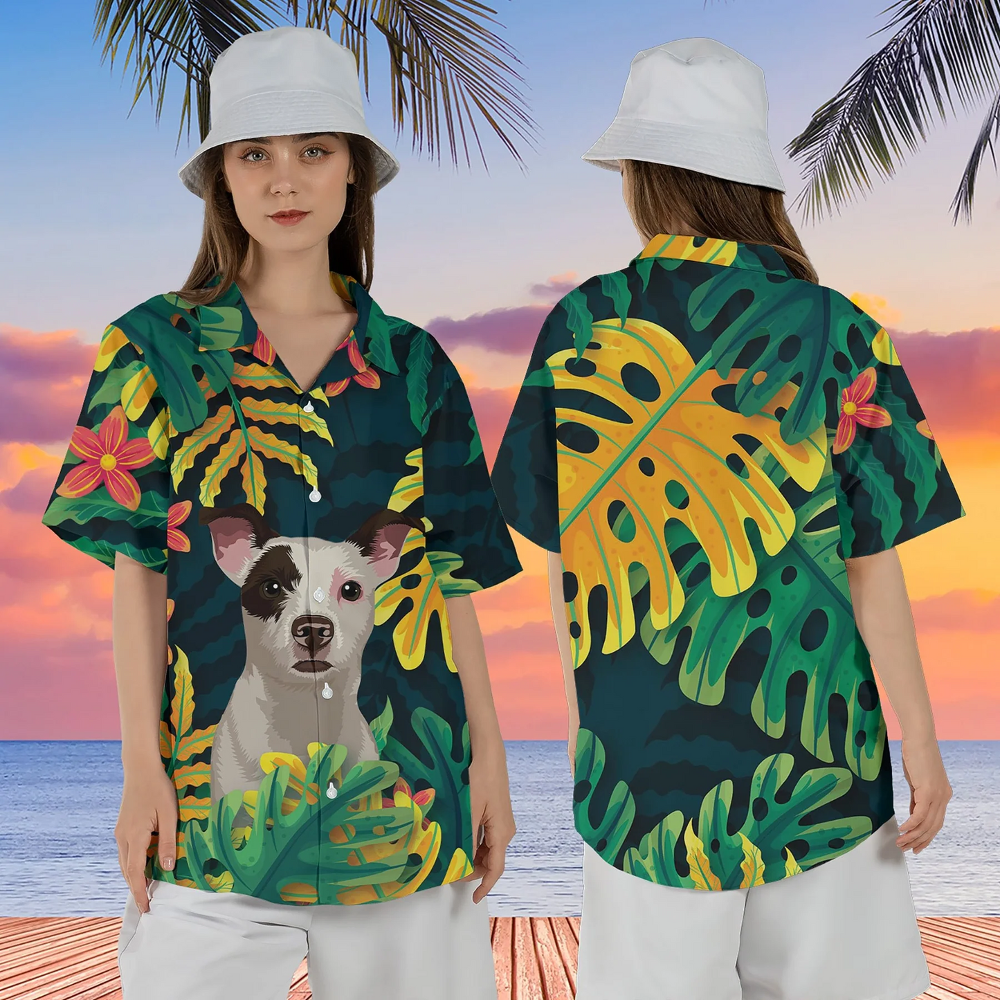 Custom Pet Hand-Painting Hawaiian Shirts For Men, Hawaiian Outfit For Couple, Dog Hand-Painted on Hawaii Shirt HO4329