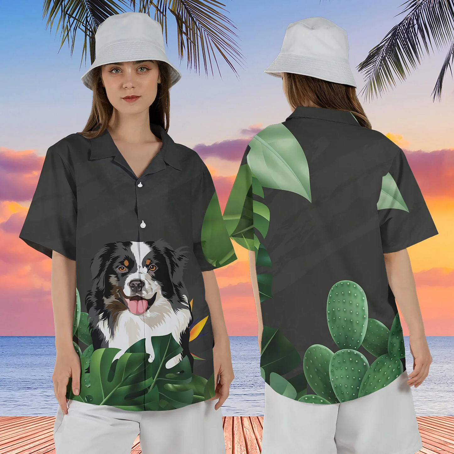 Custom Short Sleeve Hawaiian Shirt with Pet Hand-Painting, Custom Dog Portrait Hawaiian Shirt HO4330
