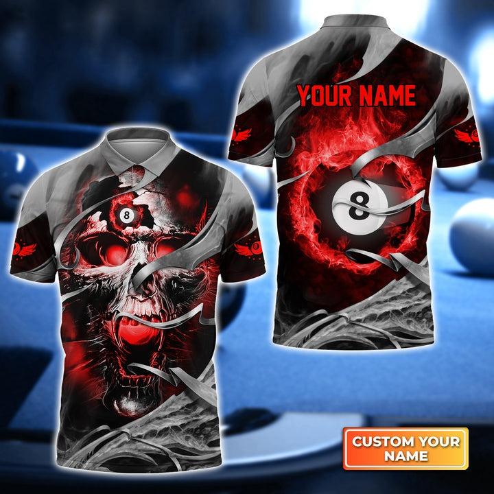 Lasfour Red Skull Billiard Personalized Name Unisex Shirt BIA0475
