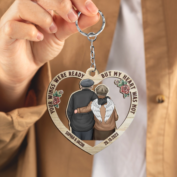 Always On My Mind, Forever In My Heart Old Couple Personalized Memorial Wooden Keychain KO0019