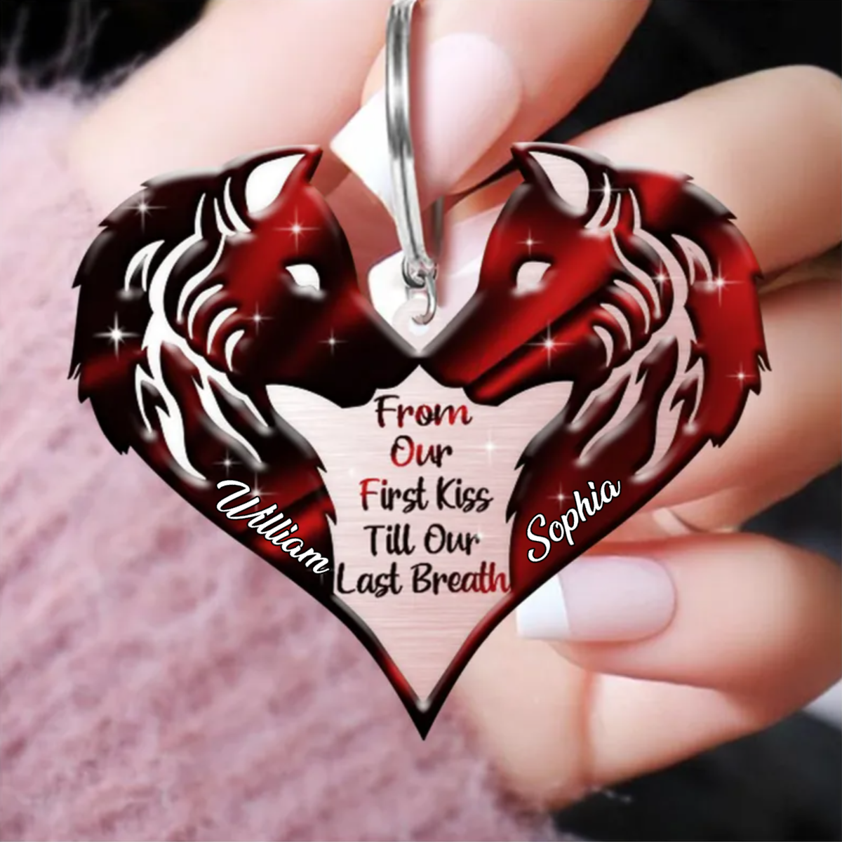 From Our First Kiss Till Our Last Breath Couple Wolf Personalized Stainless Acrylic Couple Keychain KO0138