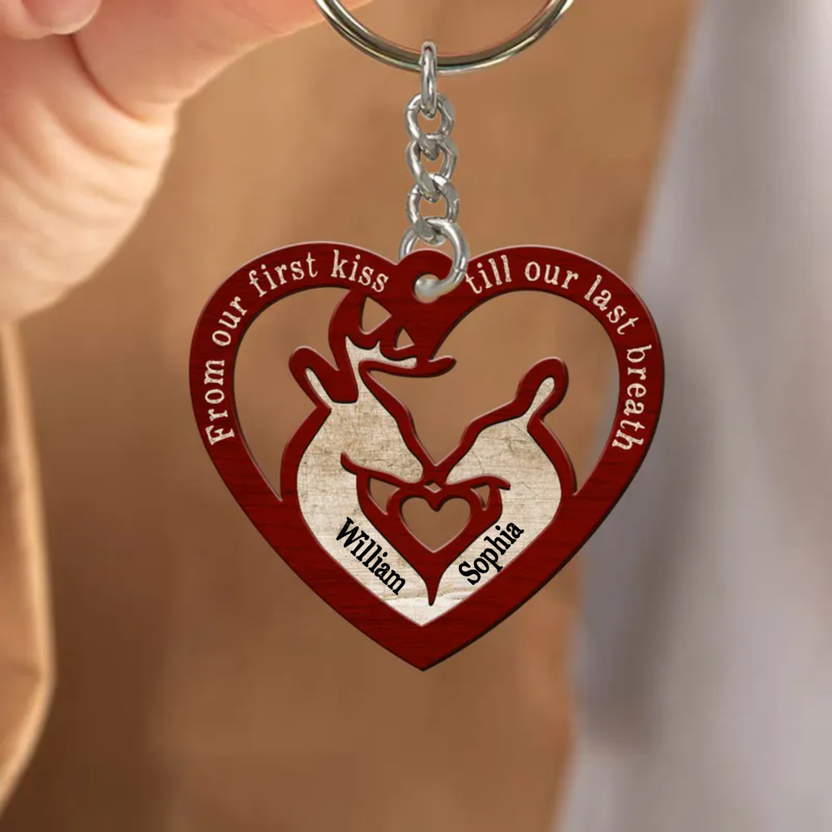 Personalized Wooden Keychain, Gift For Couples Deer Husband Wife, Couple Keychains KO0143