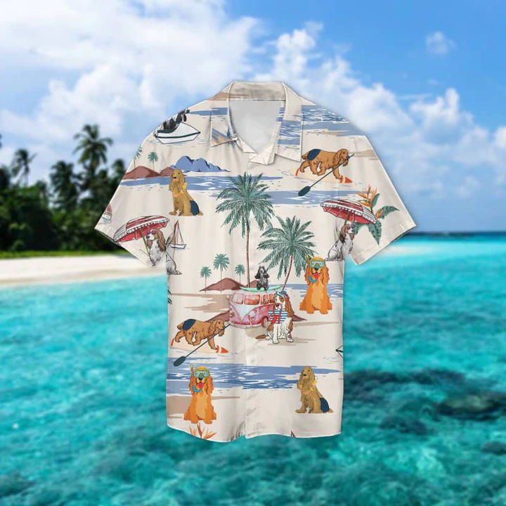English Cocker Spaniel Summer Beach Hawaiian Shirt, Hawaiian Shirts for Men Short Sleeve Aloha Beach Shirt HO0953