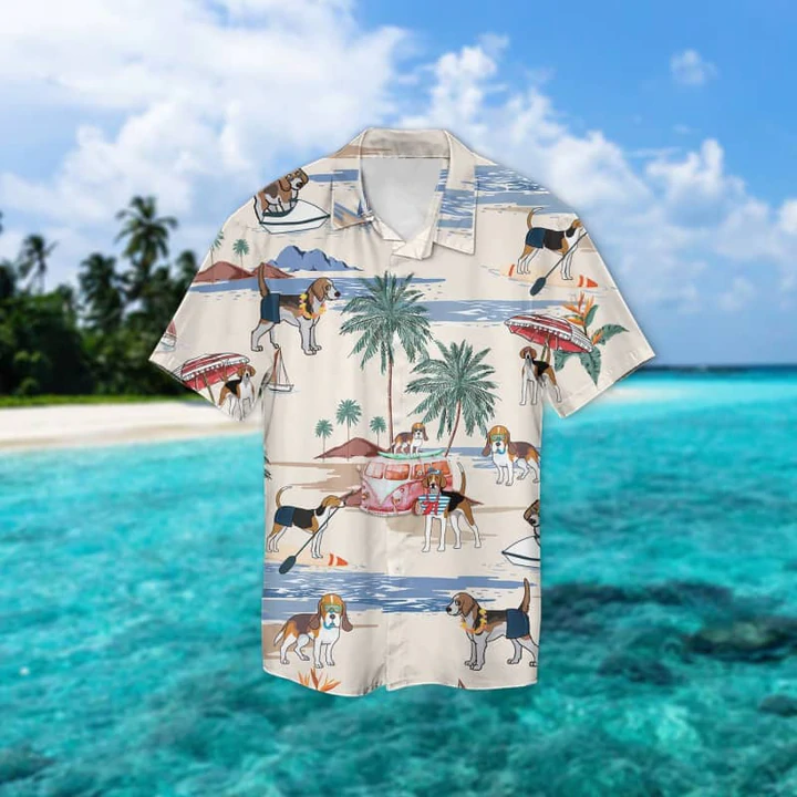 English Foxhound Summer Beach Hawaiian Shirt, Hawaiian Shirts for Men Short Sleeve Aloha Beach Shirt HO0952