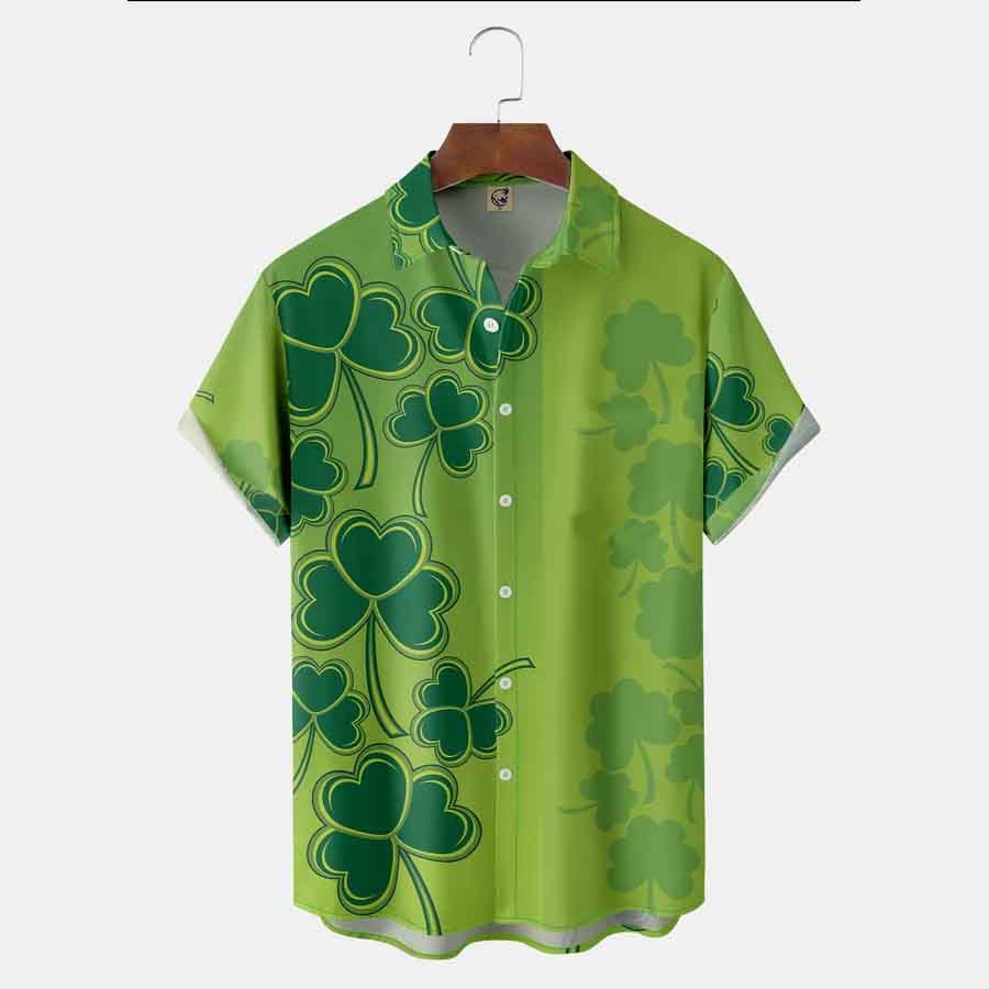 St Patrick's Day Shamrock Gnome Short Sleeve hawwaiian Shirt PO0136