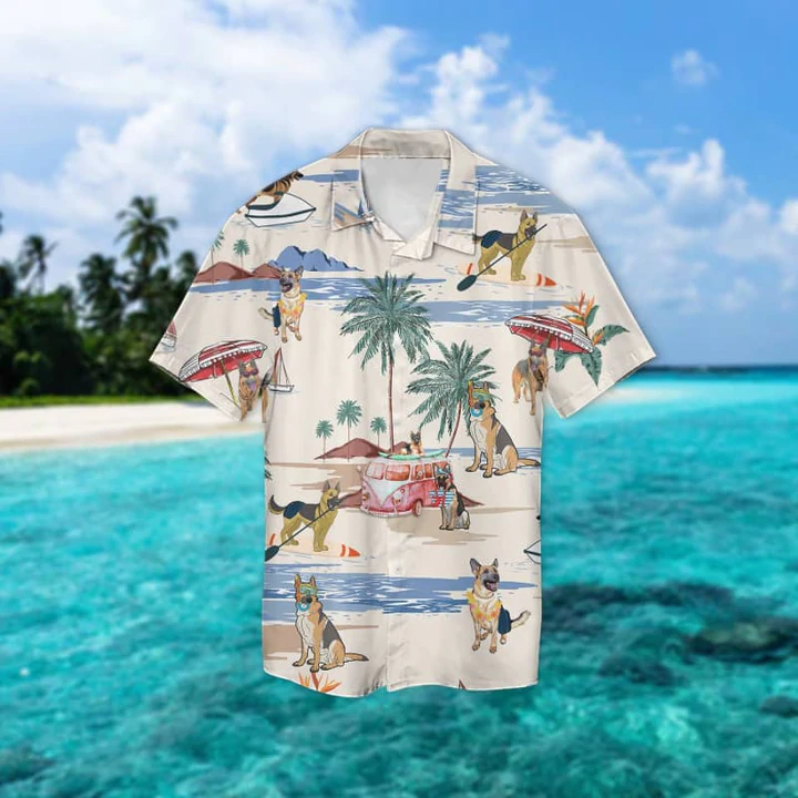 German Sherp Summer Beach Hawaiian Shirt, Hawaiian Shirts for Men Short Sleeve Aloha Beach Shirt HO0941