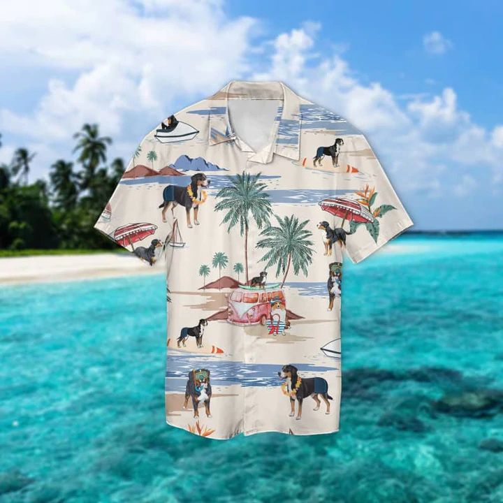Greater Swiss Mountain Dog Summer Beach Hawaiian Shirt, Hawaiian Shirts for Men Short Sleeve Aloha Beach Shirt HO0932