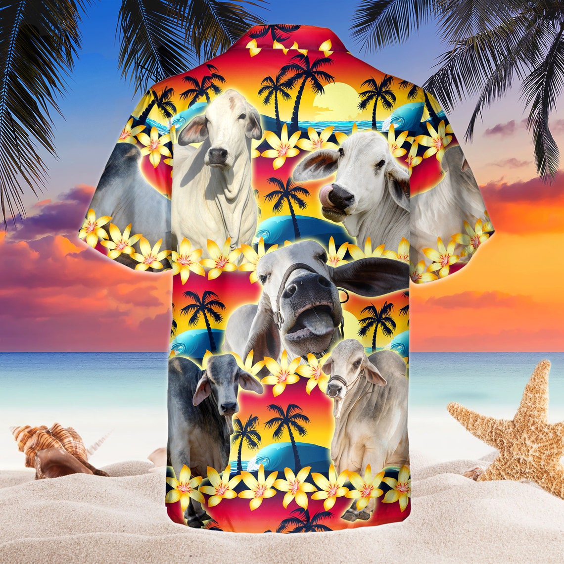 Vintage Brahman Hawaiian Shirt Tropical Sunset Hibiscus And Palm Tree Hawaii Shirt HO5370