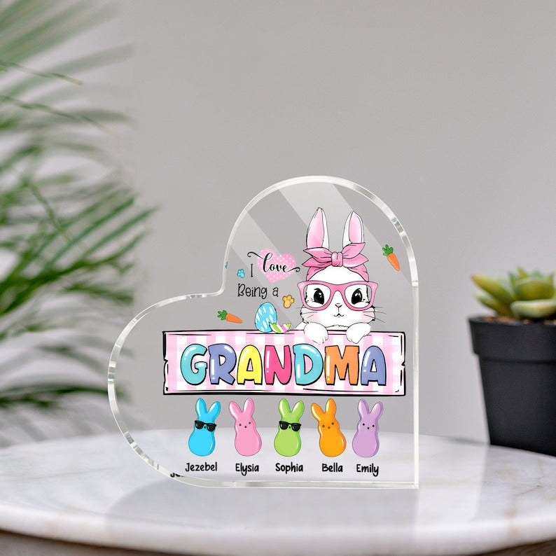 Personalized Easter Grandma Peeps Acrylic Plaque, Custom Nana Bunny with Grandkids, Easter Day House Decoration, Christian Easter Gifts MI0522