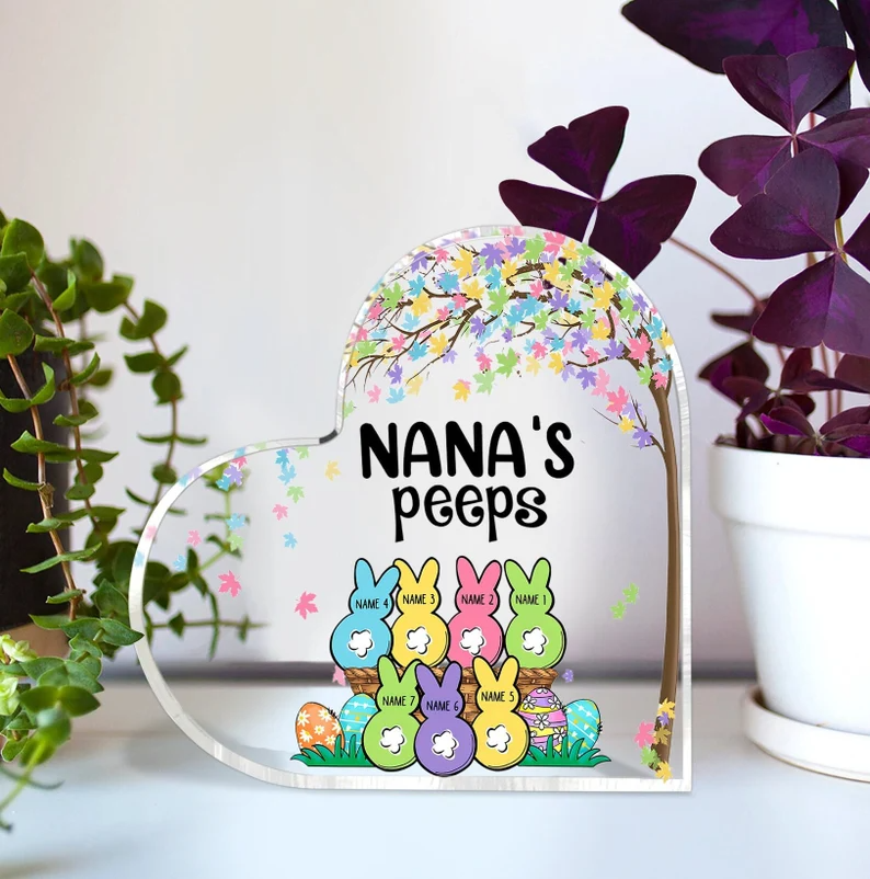 Personalized Grandma Peeps with Kids Name Acrylic Plaque, Religious Easter Decoration for Mimi MI0515