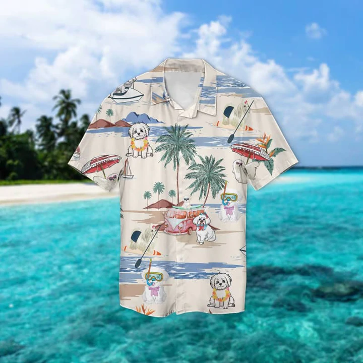 Maltese Summer Beach Hawaiian Shirt, Hawaiian Shirts for Men women Short Sleeve Aloha Beach Shirt HO0904