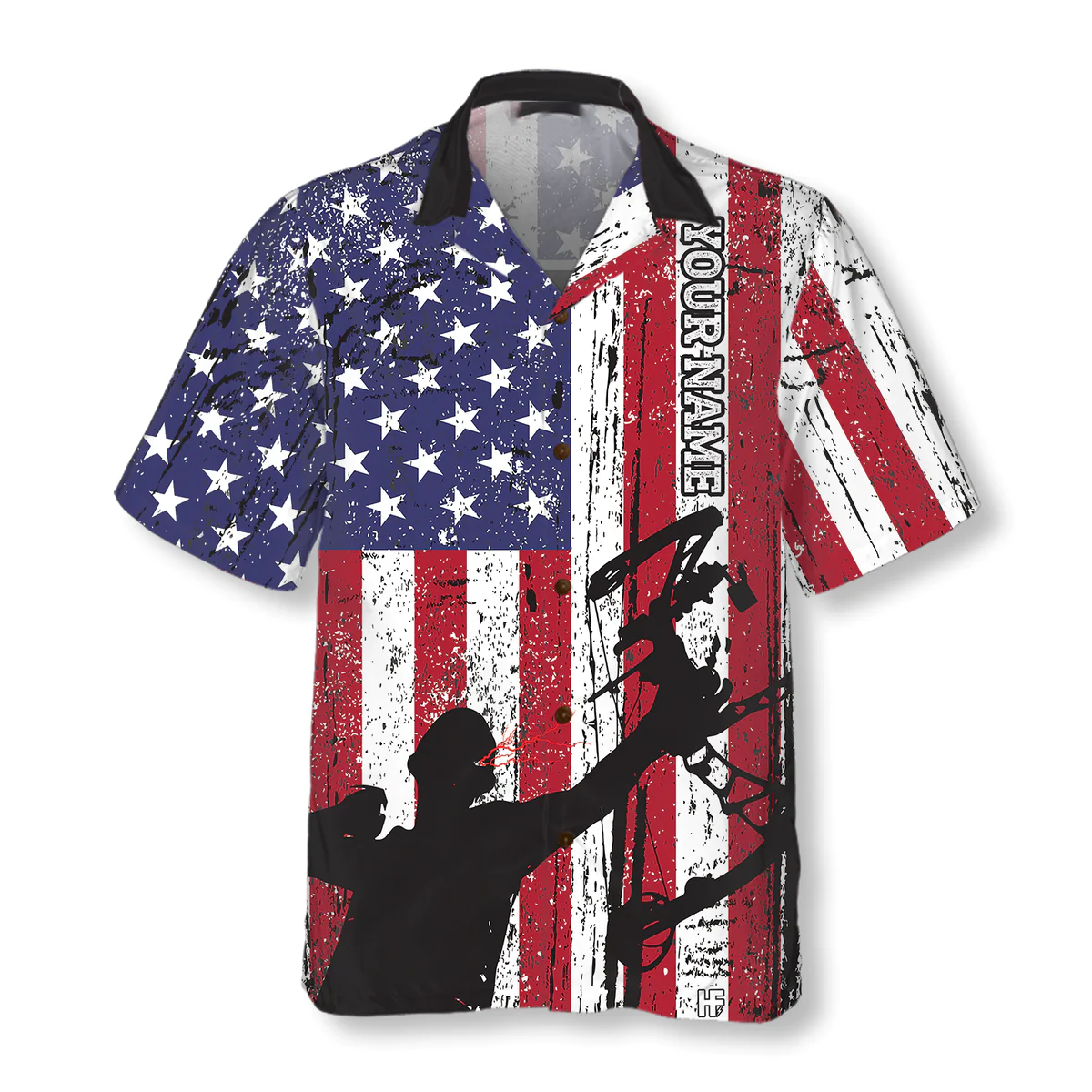 Archery America Flag Archery Custom Hawaiian Shirt, Personalized Name Archery Hawaiian Shirt HO4090