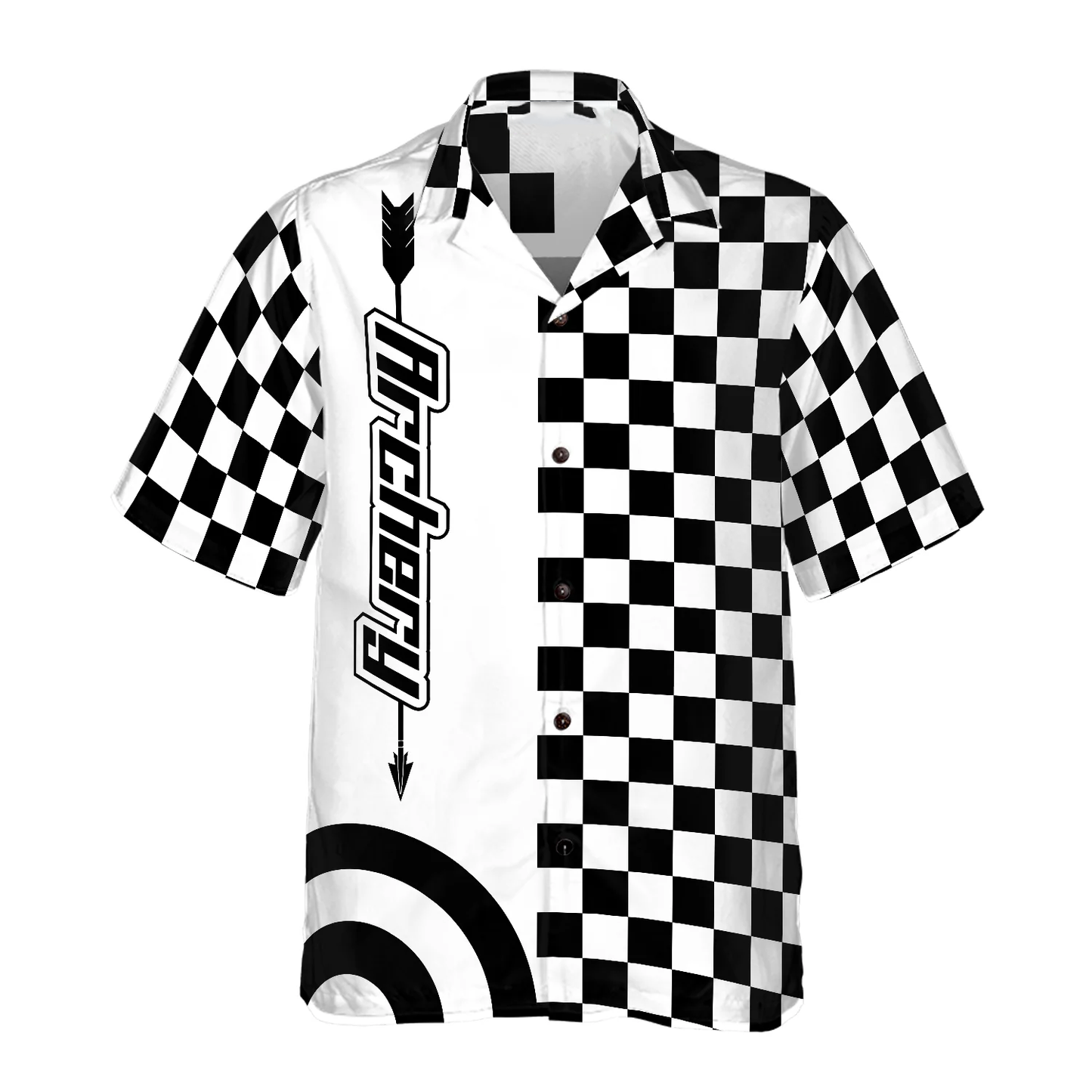 Checkerboard Style Archery Hawaiian Shirt, Black and White Pattern Archery Shirt, Gift for Archer HO4091