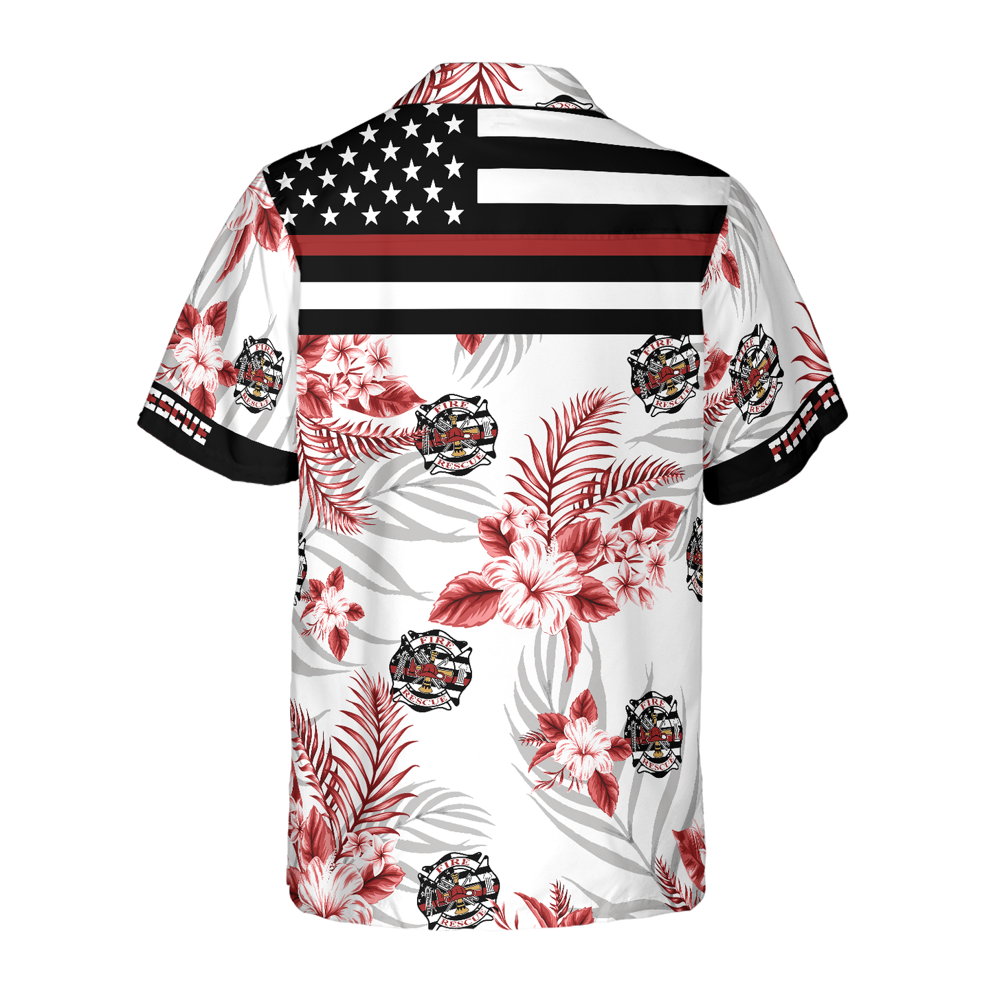 The Red Line Black American Flag Firefighter Hawaiian Shirt, Red Texas Bluebonnet Fire Dept Logo Firefighter Shirt For Men HO0242