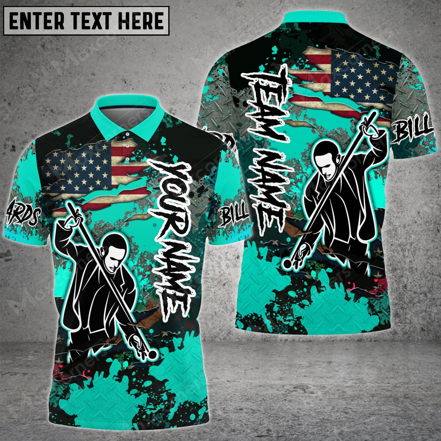 Lasfour Billiards Gratter US Flag Multicolor Option Personalized Name 3D Shirt (Multi Color Options) BIA0602