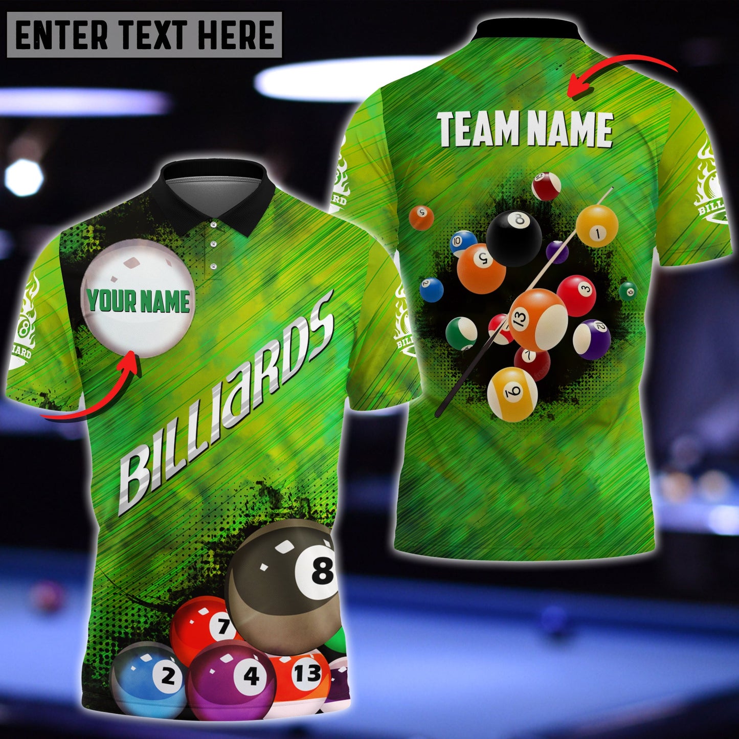 Lasfour Personalized Name Billiard Ball Green Polo Shirt BIA0641