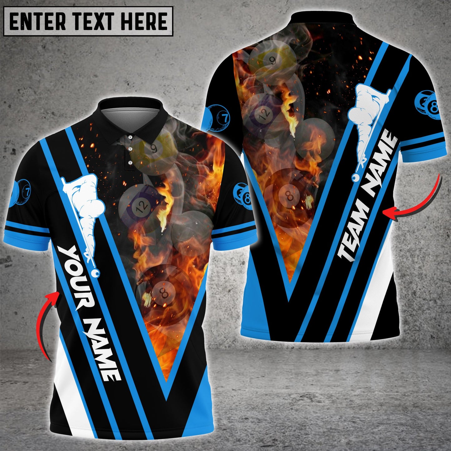 Lasfour Billiards Flame Premium Customized Name 3D Shirt (Multi Color Options) BIA0447