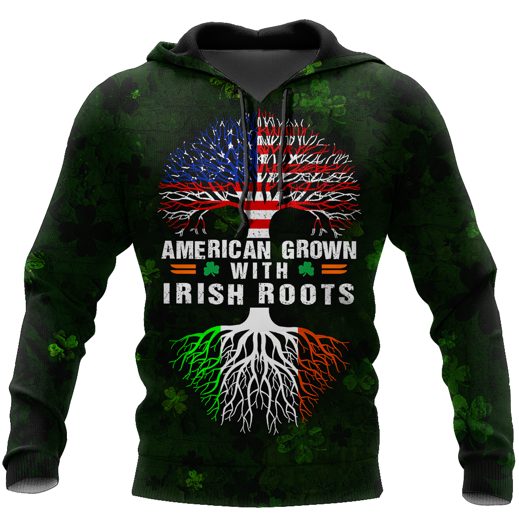 American Grown With Irish Roots Tree of Life 3D Shirt, St Patrick's Day Shirt, Shamrock Shirt, Lucky Shirt PO0287