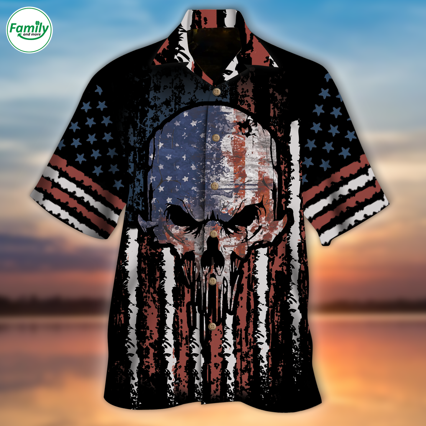3D Skull Hawaiian Shirt With American Flag Pattern, Lasfour Skulls Hawaii Shirt Short Sleeve HO5311
