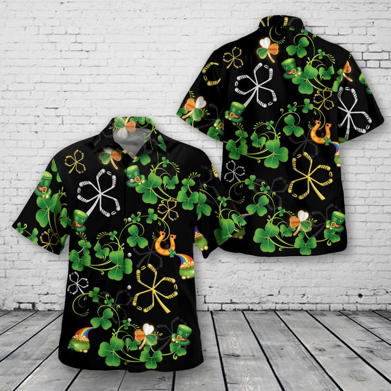 Hockey Ball Shamrock St Patricks Day Hawaiian Shirt, Hawaiian Shirt for Men Dad PO0049