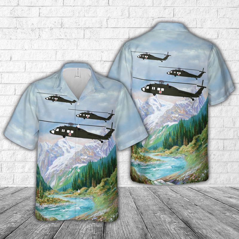 Wyoming Army National Guard 2nd Battalion, 211th Aviation Regiment General Support HH60 BLACKHAWK Hawaiian Shirt HO3034