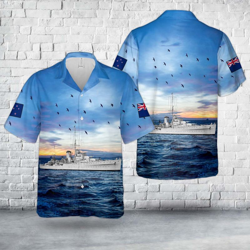 Royal New Zealand Navy HMNZS Achilles (70) Leander-class light cruiser In WWII Hawaiian Shirt HO2810