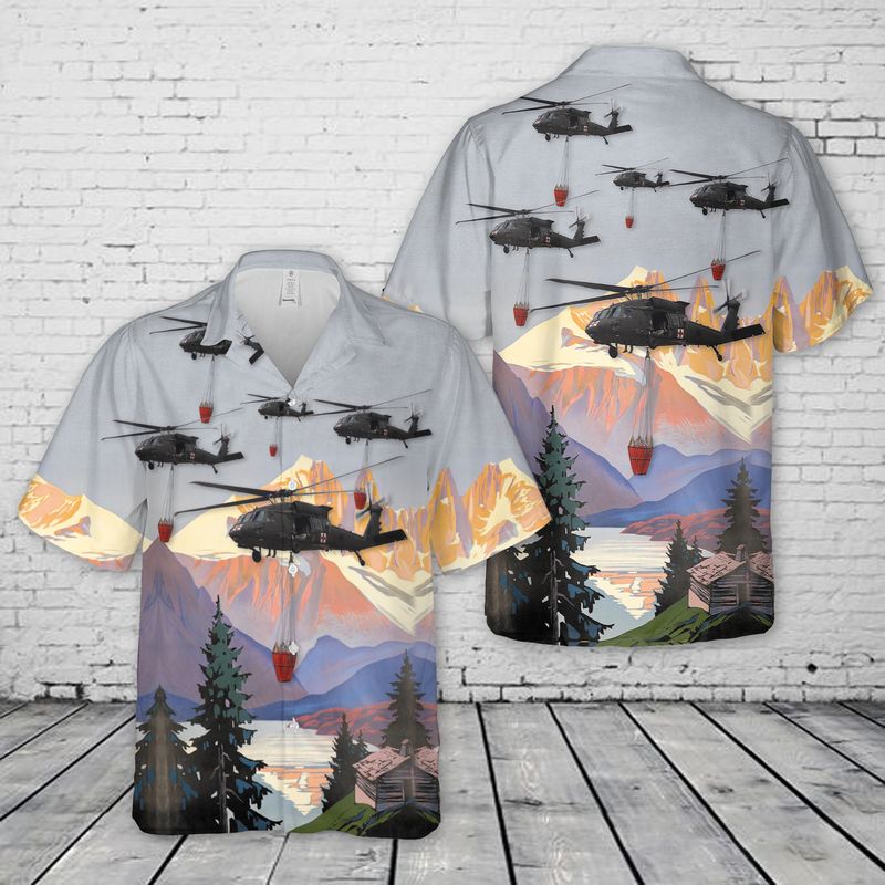 Massachusetts Army National Guard Blackhawk Helicopter With Forest Fire Hawaiian Shirt HO3054