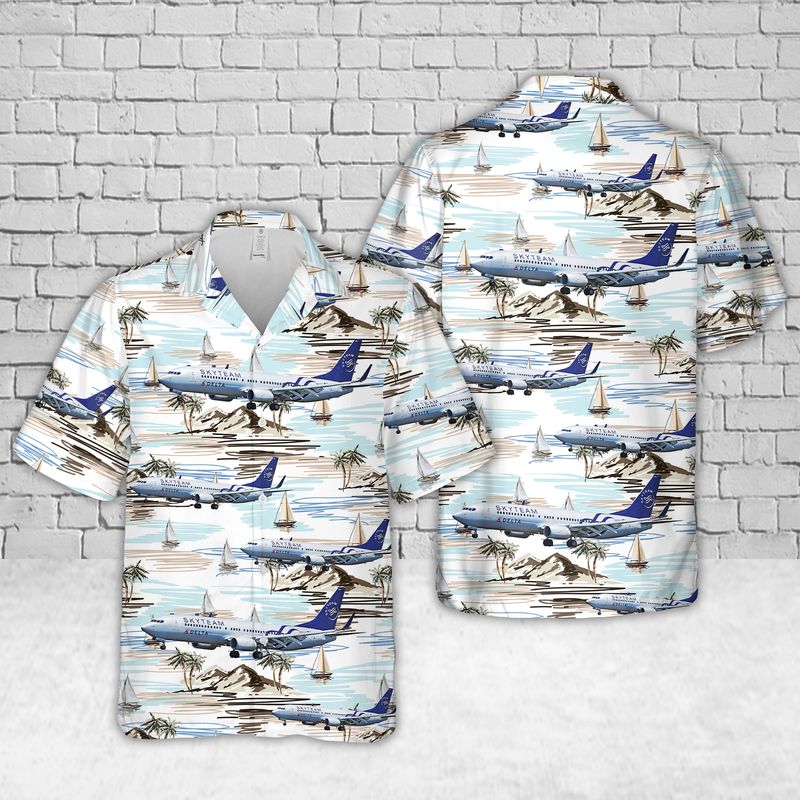 Delta Air Lines 2001 Boeing 737-832 N3755D Skyteam Hawaiian Shirt HO3203