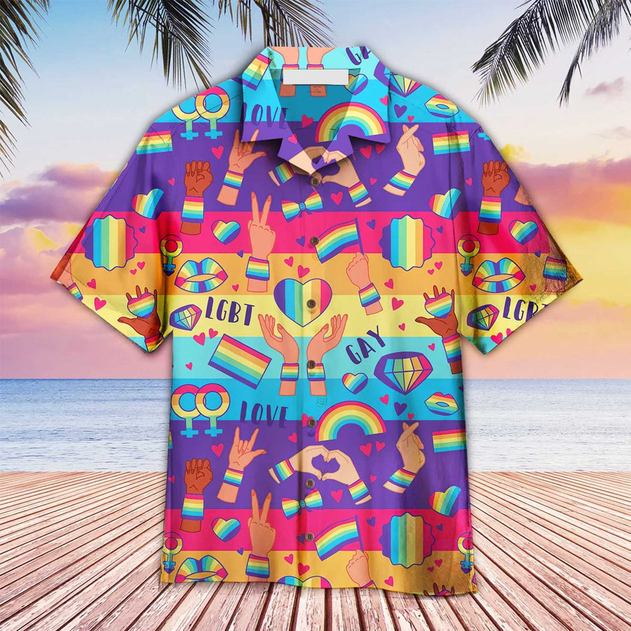 LGBT Aloha Hawaiian Shirts, Rights Symbols LGBT Rainbow Colorful Happy Pride Hawaiian Shirts, Pride Gift For Gaymer And Lesbian, Friend HO3478