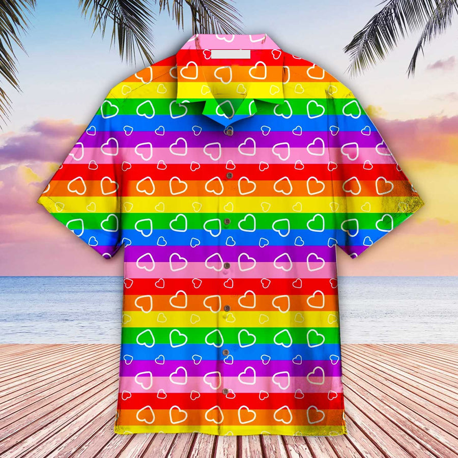 LGBT Aloha Hawaiian Shirts For Summer, Heart Rainbow Colorful LGBT Pride Aloha Hawaiian Shirts For Men Women HO3480